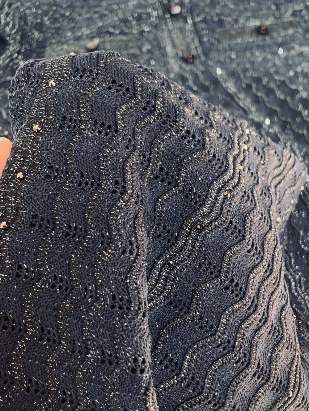 Sandro Rhinestone Knit Maxi Dress -Navy Blue - Picture 7 of 9